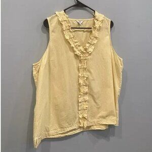 Crown& Ivy Womens Sleeveless Top Plus Size XXL Butter Yellow Stripe Cotton Beach